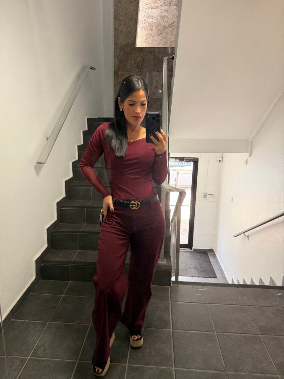 Burgundy Belted pant