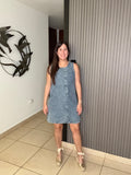 Scallop detail denim dress