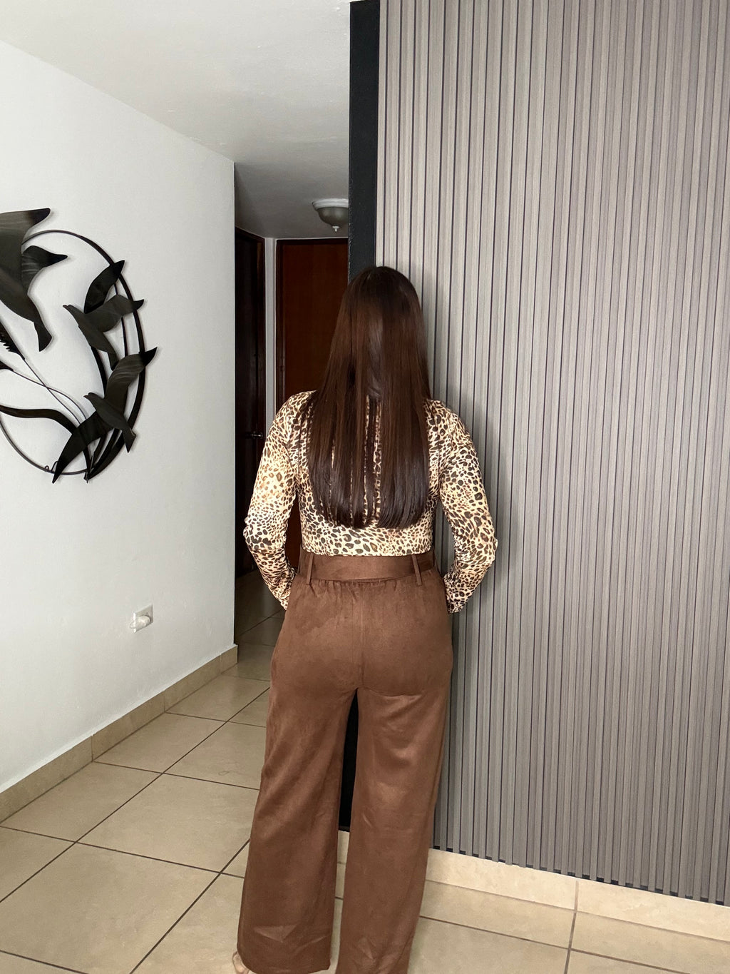 Brown suede belted pant