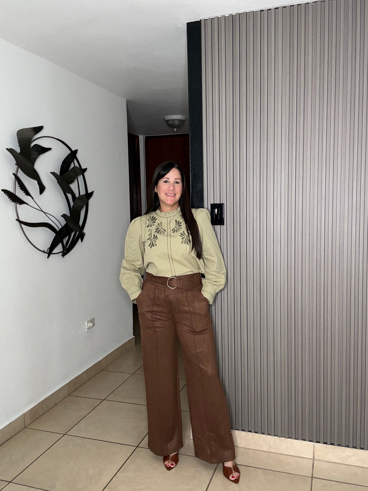 Sage embroidered top