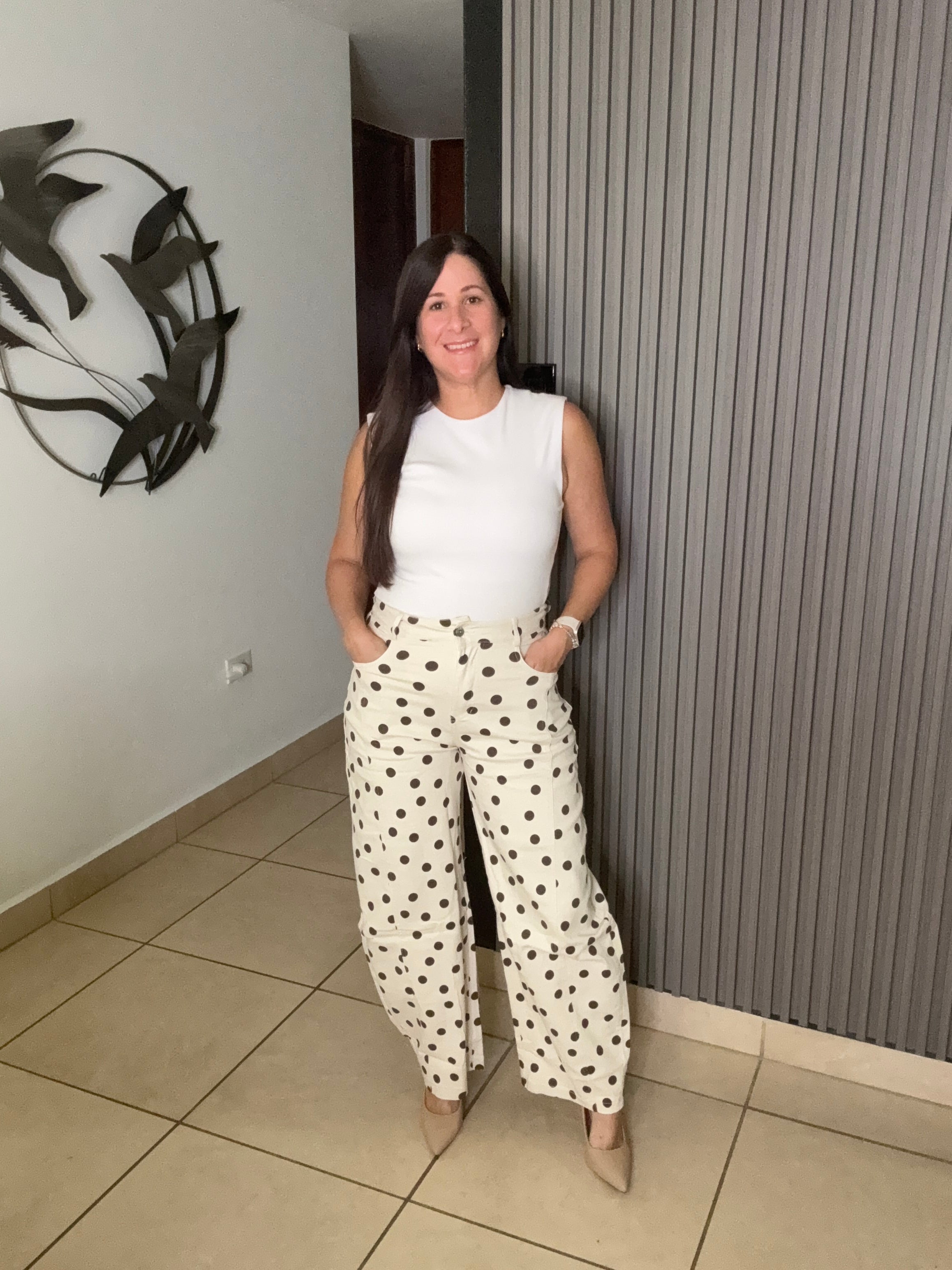 Ivory and Choco Polka Barrel jean