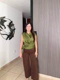 Italy Olive Satin Top