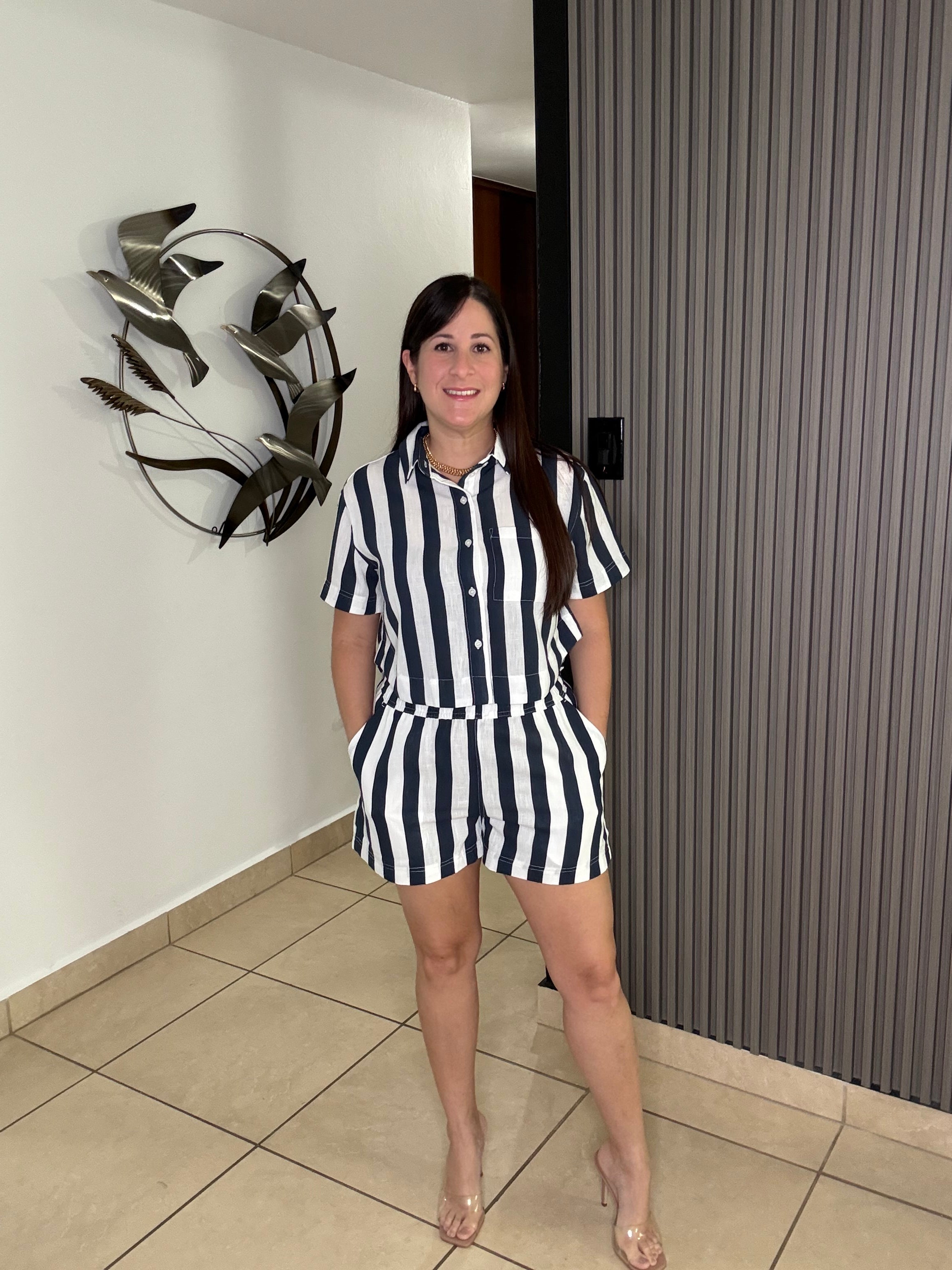 Navy Stripe short
