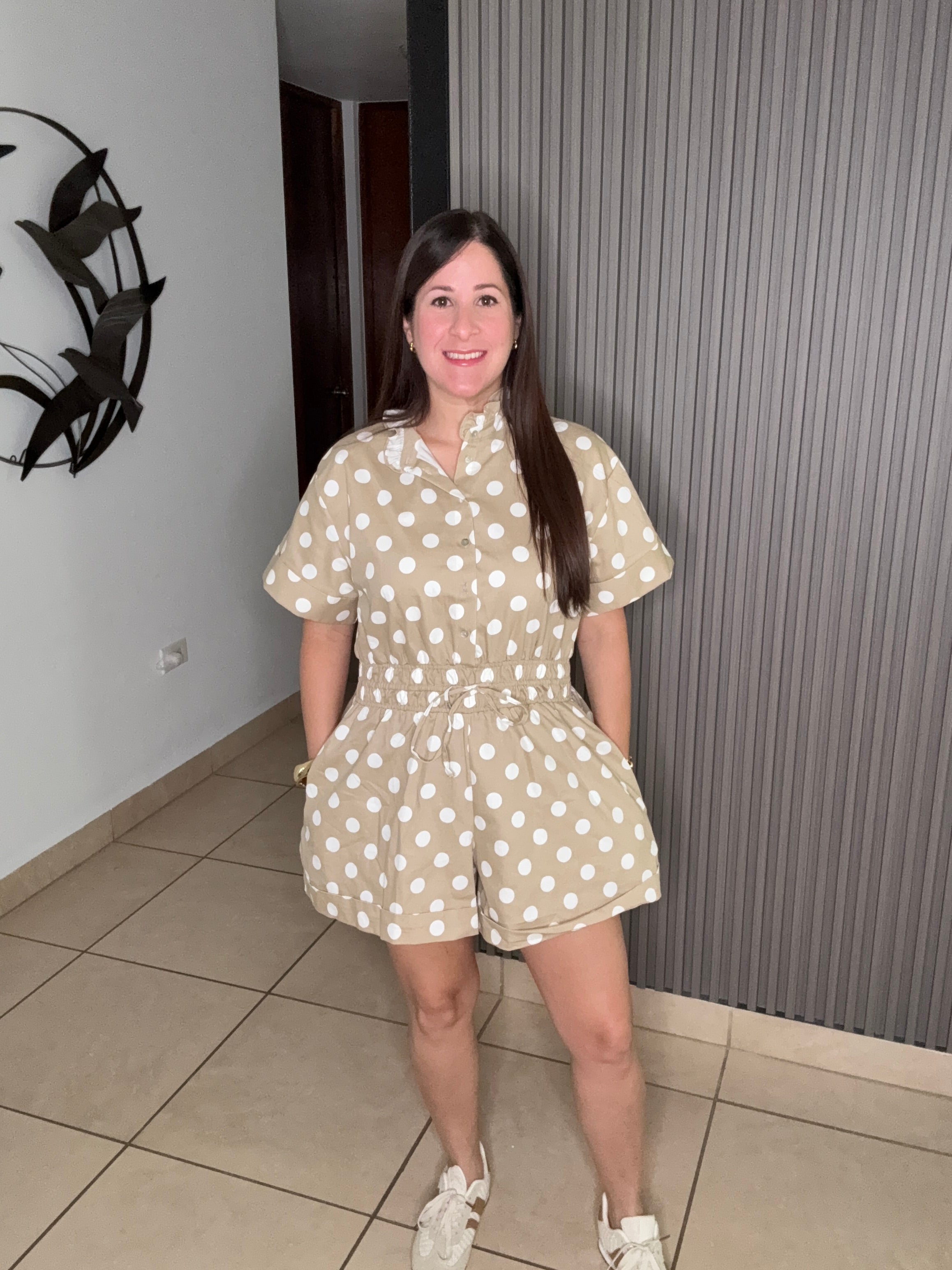 Alana Taupe polka dot romper