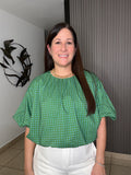 Green and Blue polka bubble top