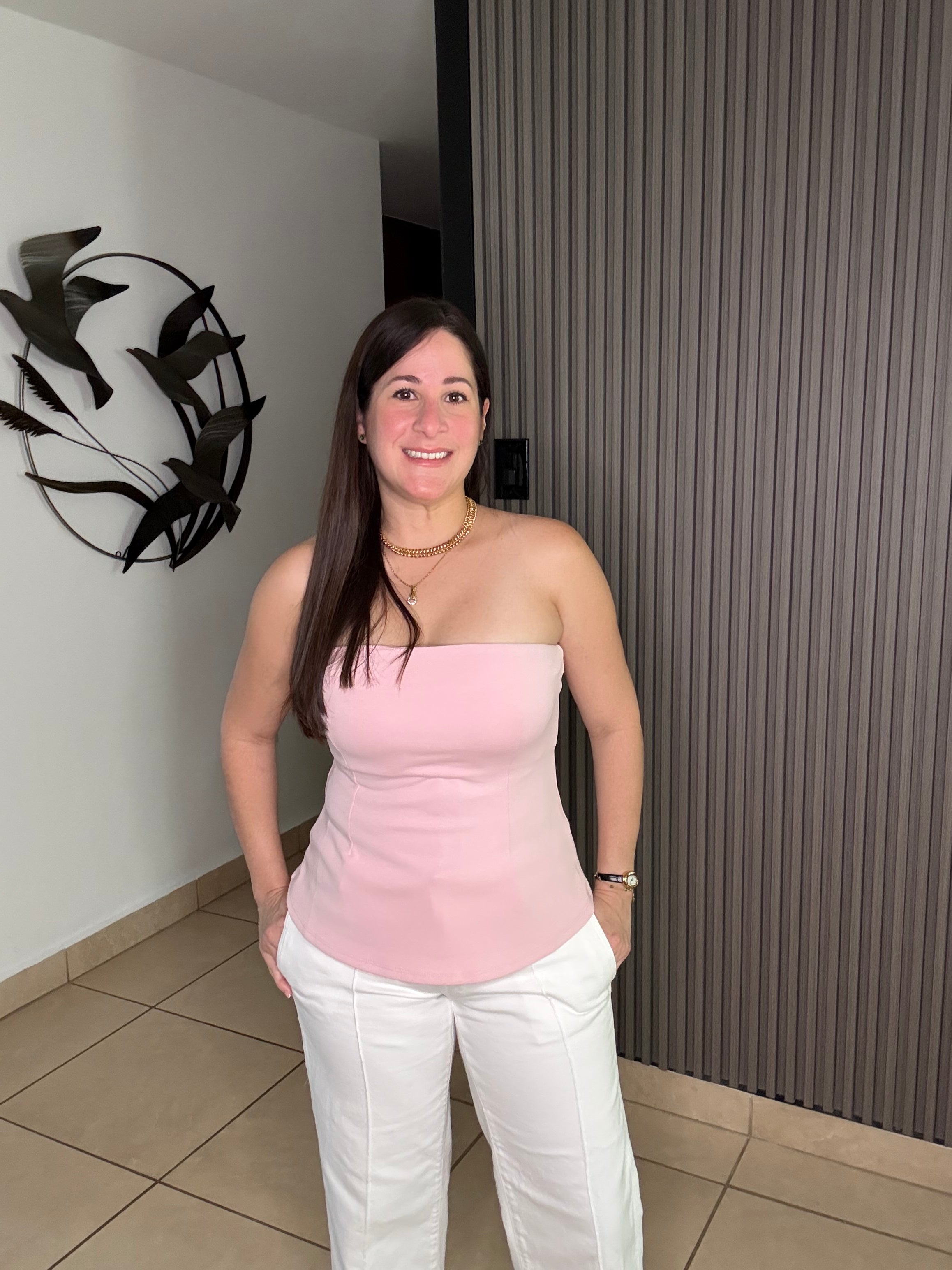 Pink strapless top