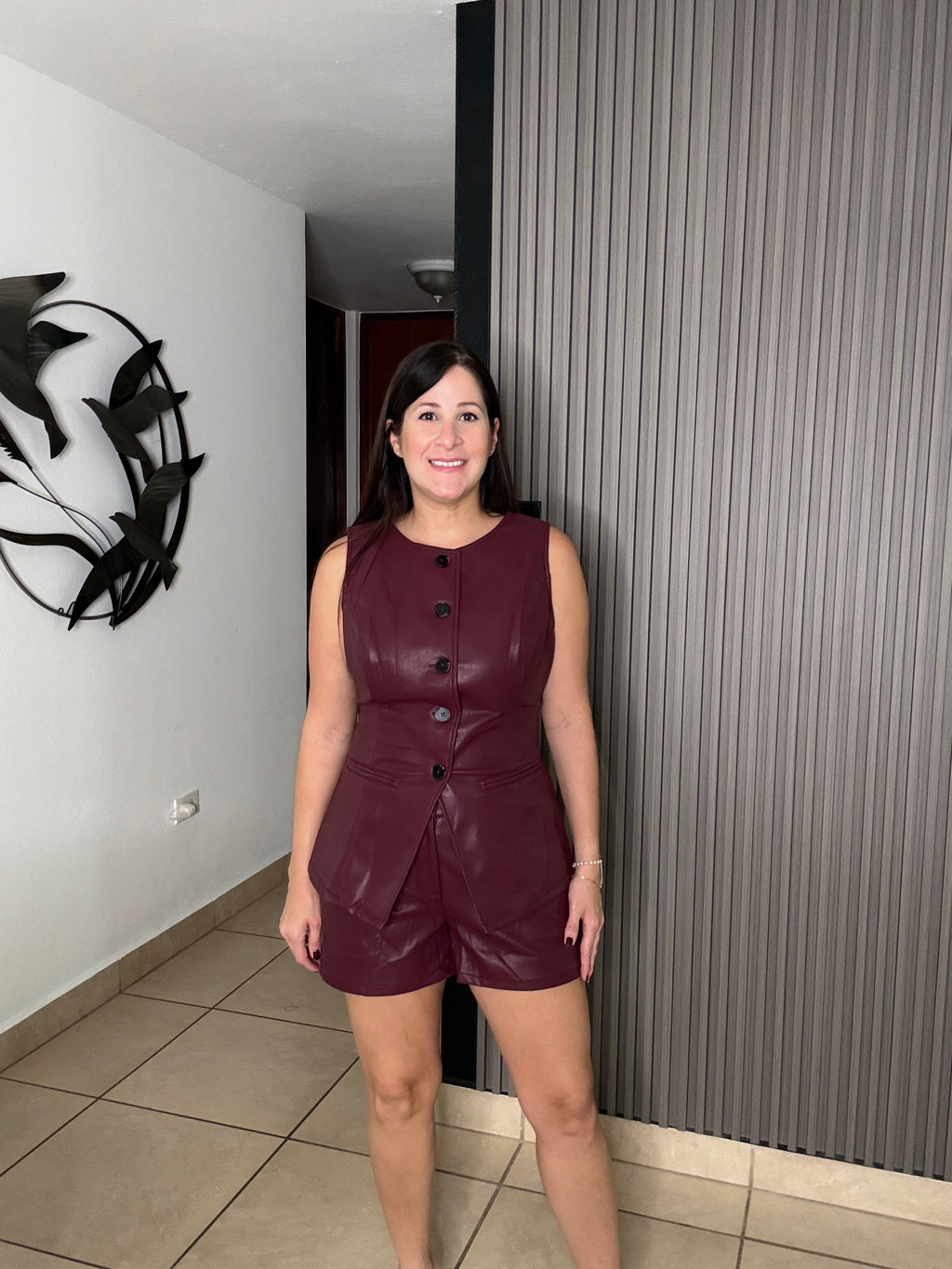 Burgundy ‘leather’ vest/pant set
