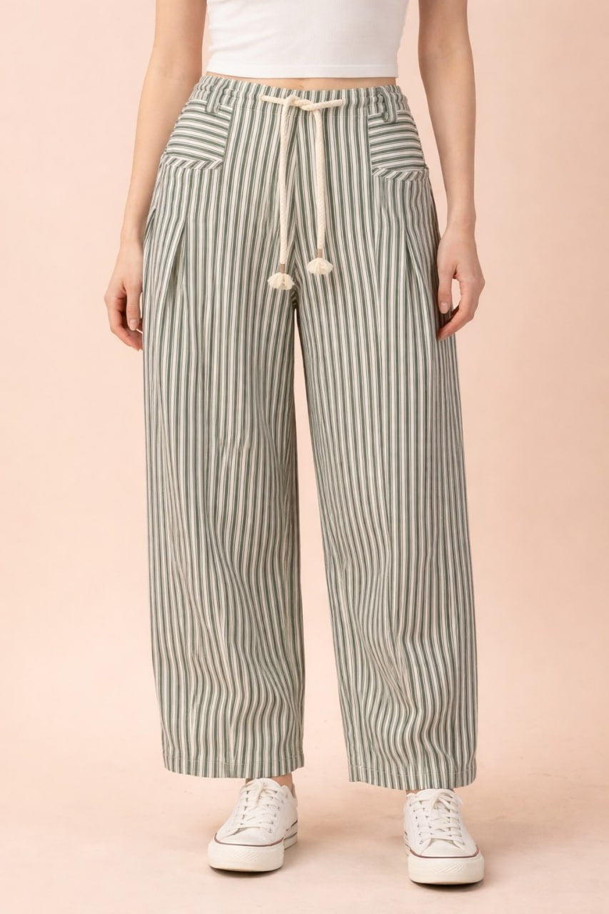 ‘Glori’ Green stripe Barrel Jean