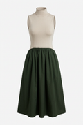 Cream and Olive Midi Dress