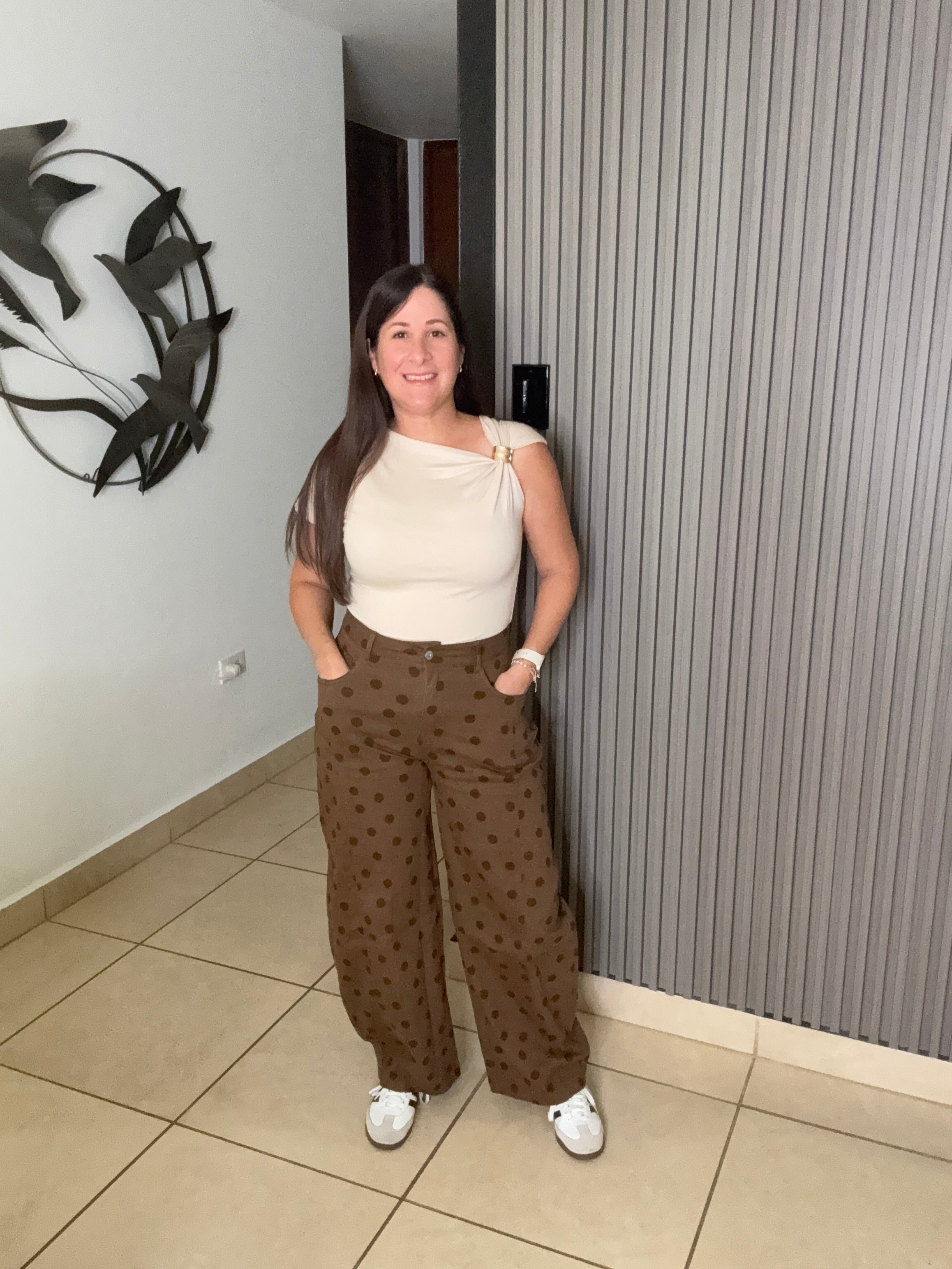 Choco Polka Barrel Jean