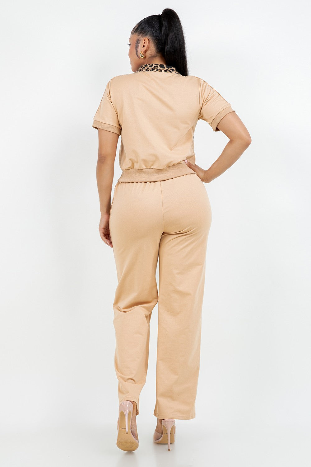Beige Leopard Pants Set