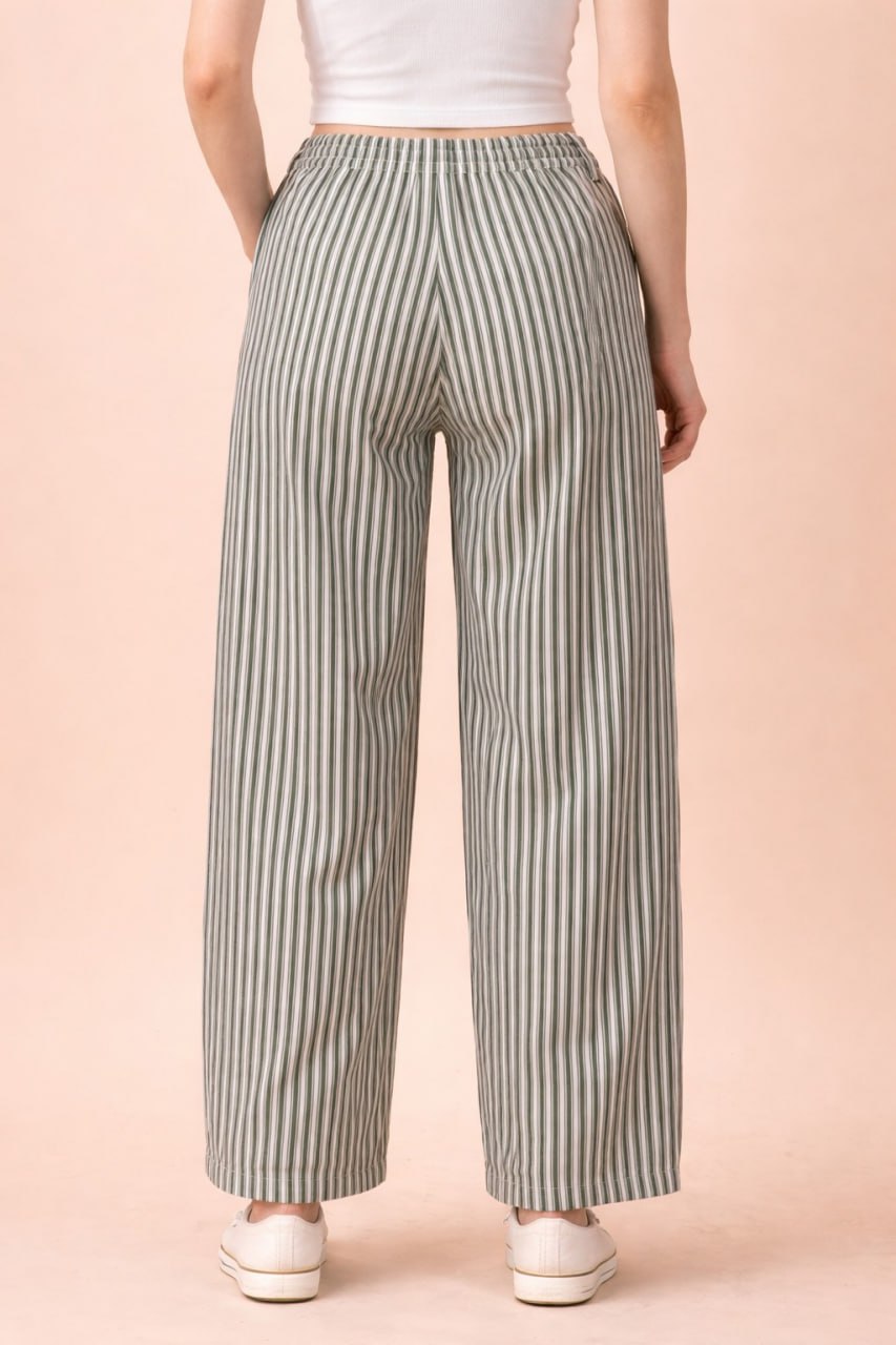 ‘Glori’ Green stripe Barrel Jean