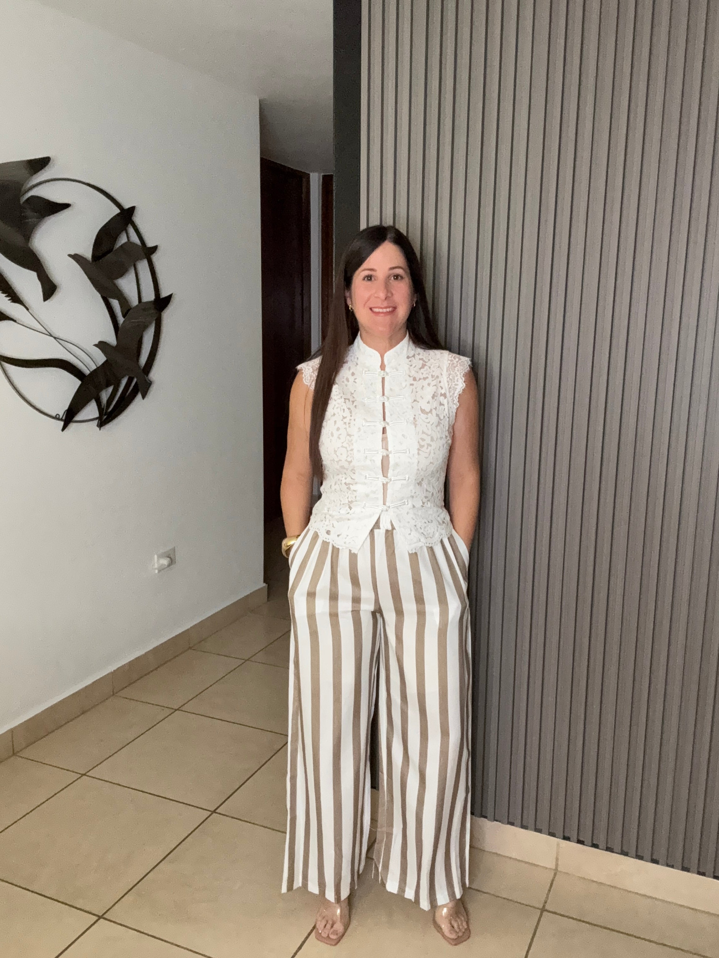White and Taupe Stripe pants