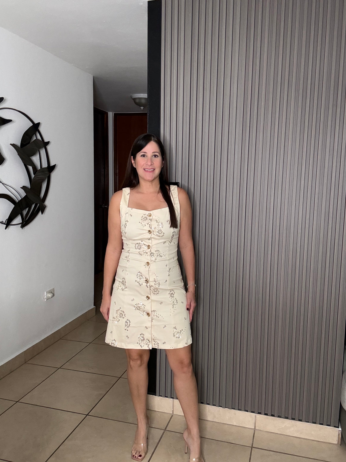 Beige detail mini dress