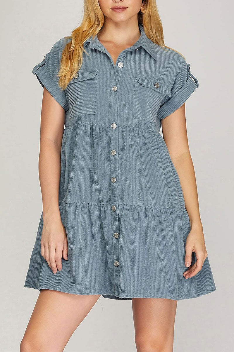 Corduroy Dusty Blue Dress