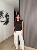 Italy Dark Brown Satin Top