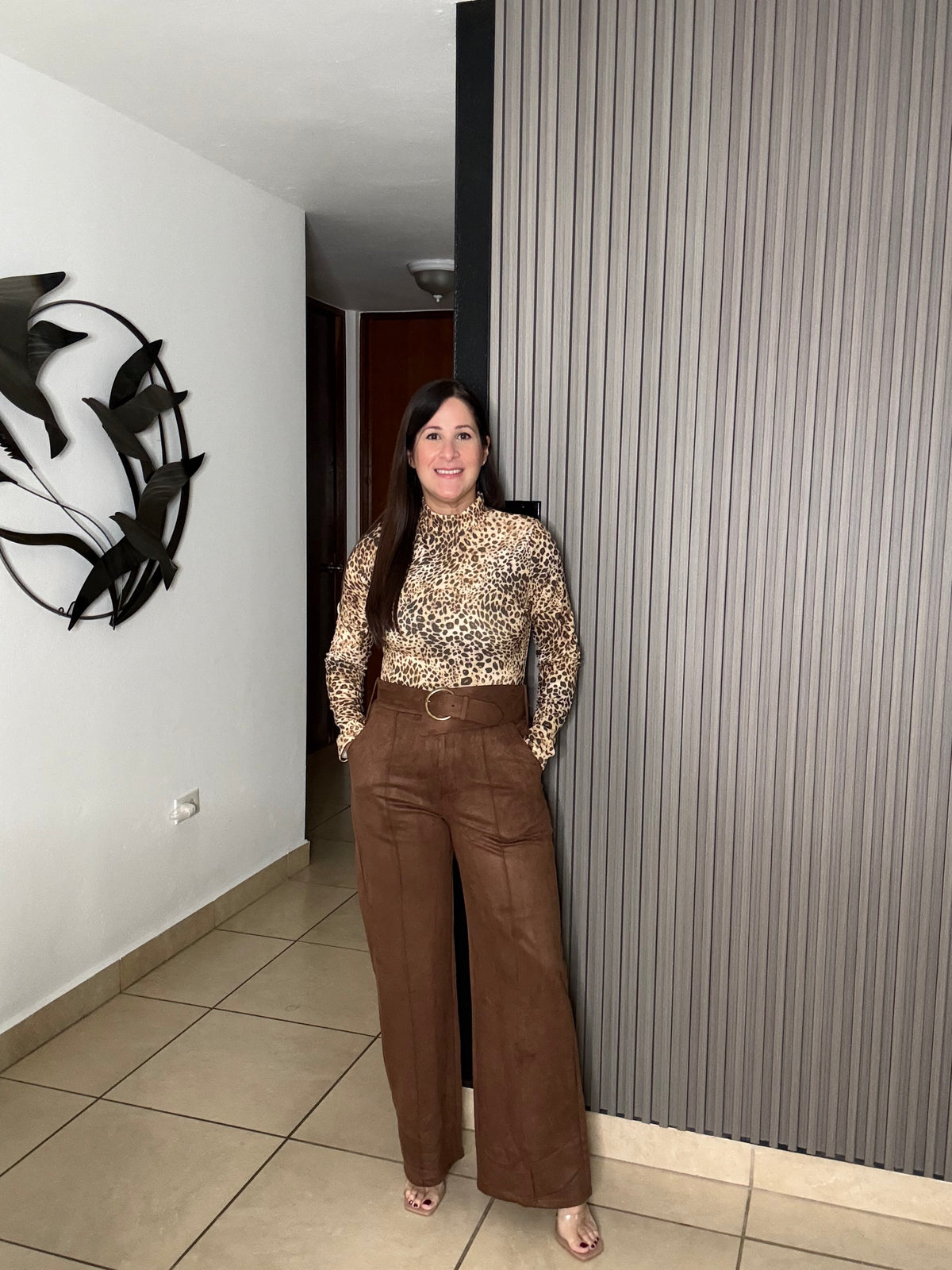 Brown suede belted pant