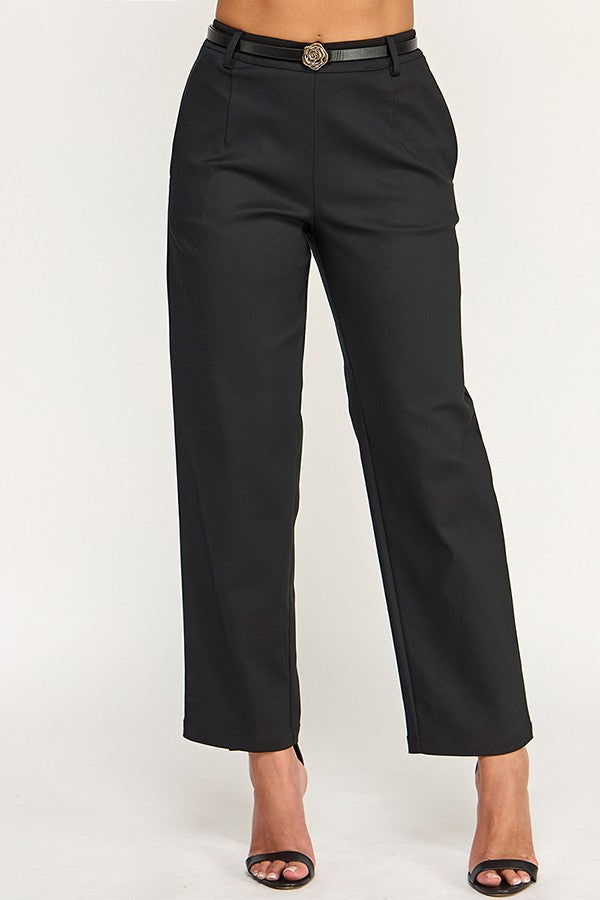 Gold Rose Belted Black Pant