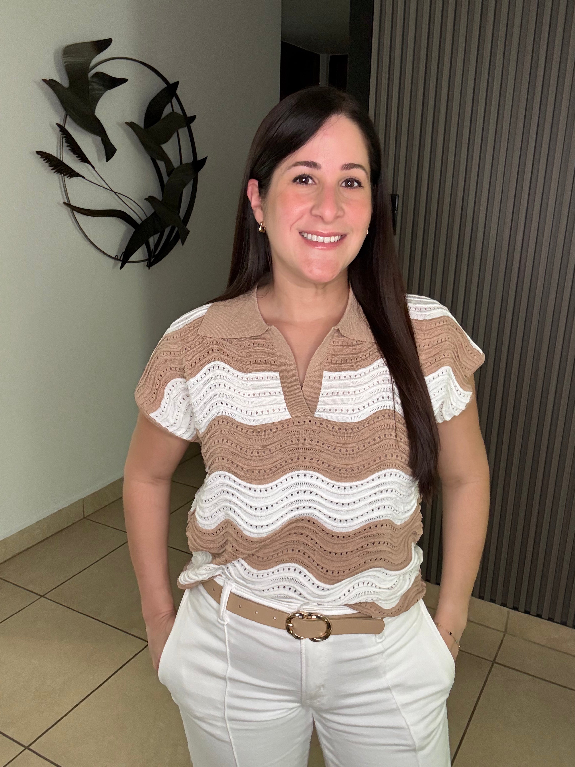 Cream and White top