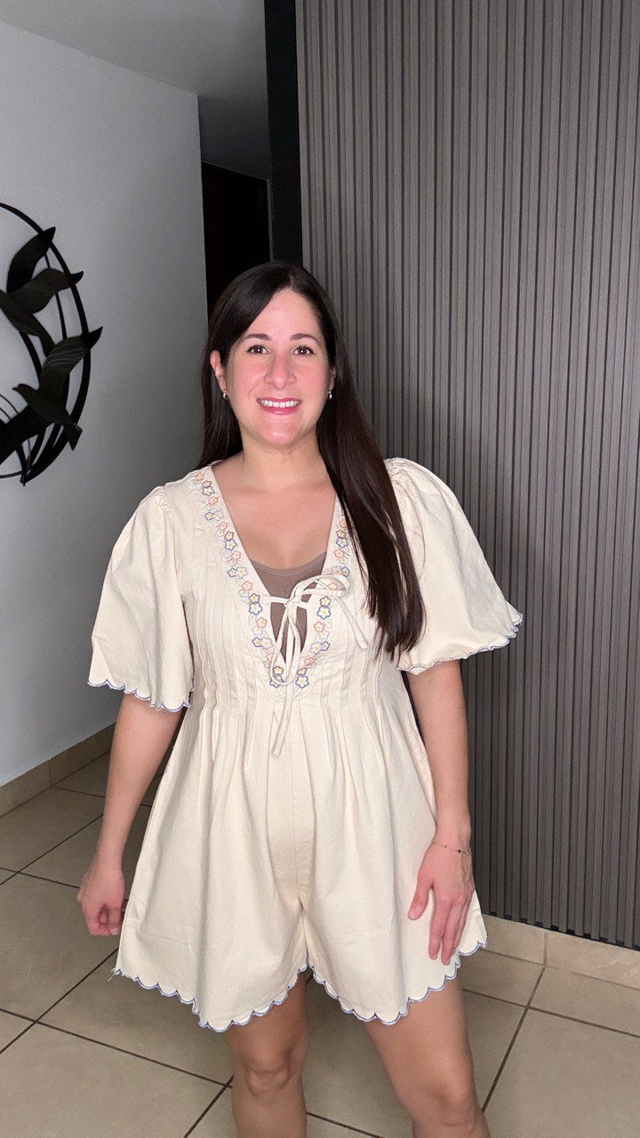 Cream Flower romper