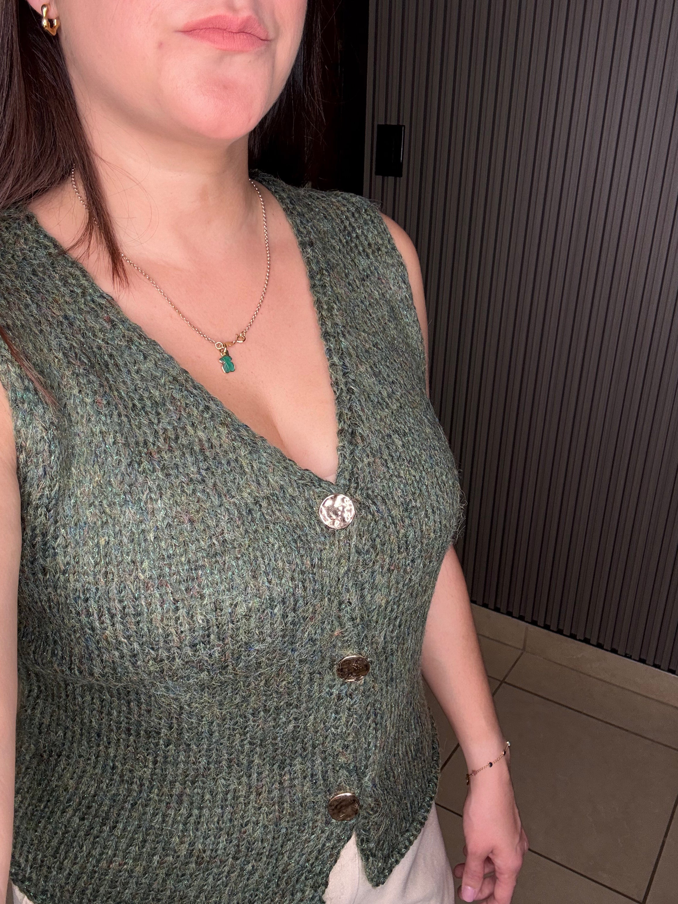 V-neck Button Down Lurex Sweater Vest