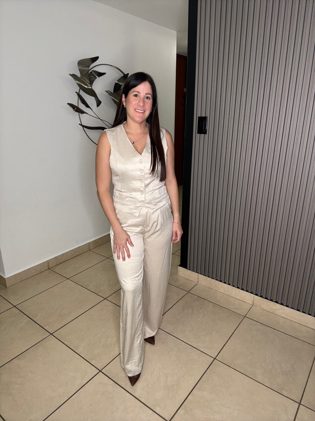 Champange Satin Vest Pants Set