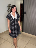 Polkadot Ruffle Sleeve Dress- Black and white