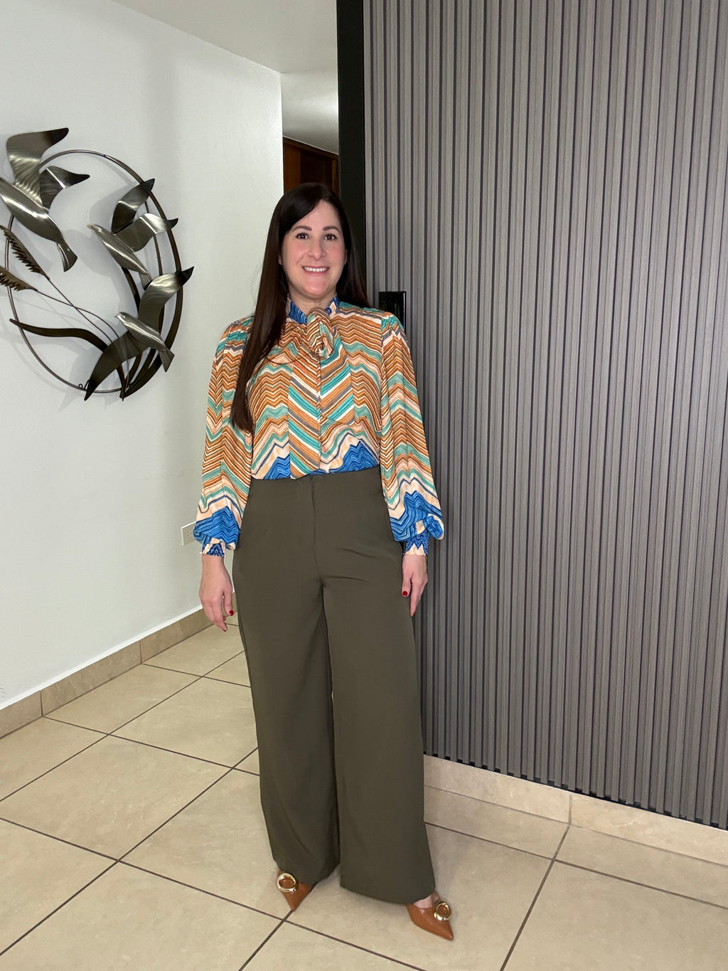 Olive Solid High-rise Wide Pleat Pants