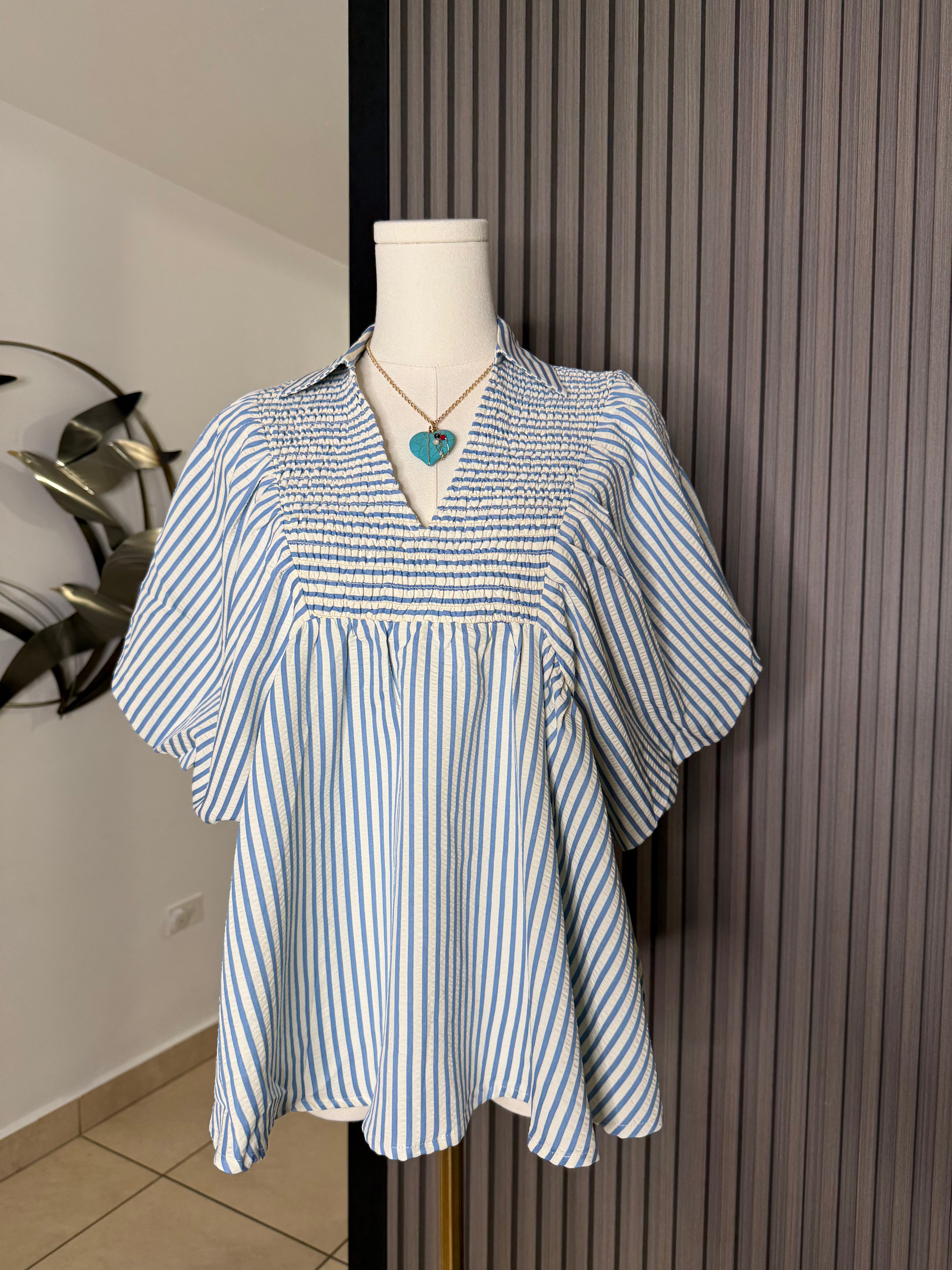 Enid blue stripe top