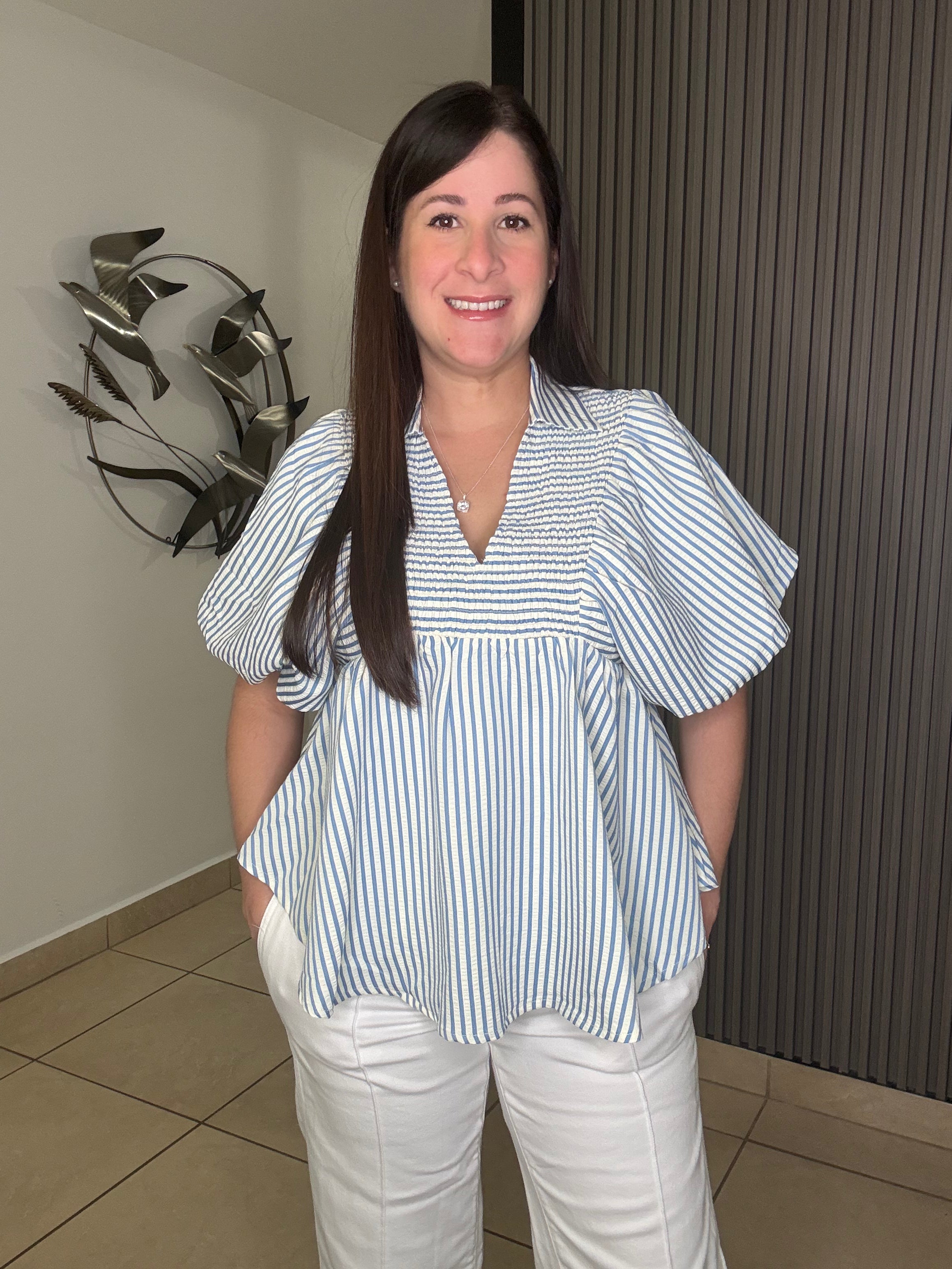 Enid blue stripe top