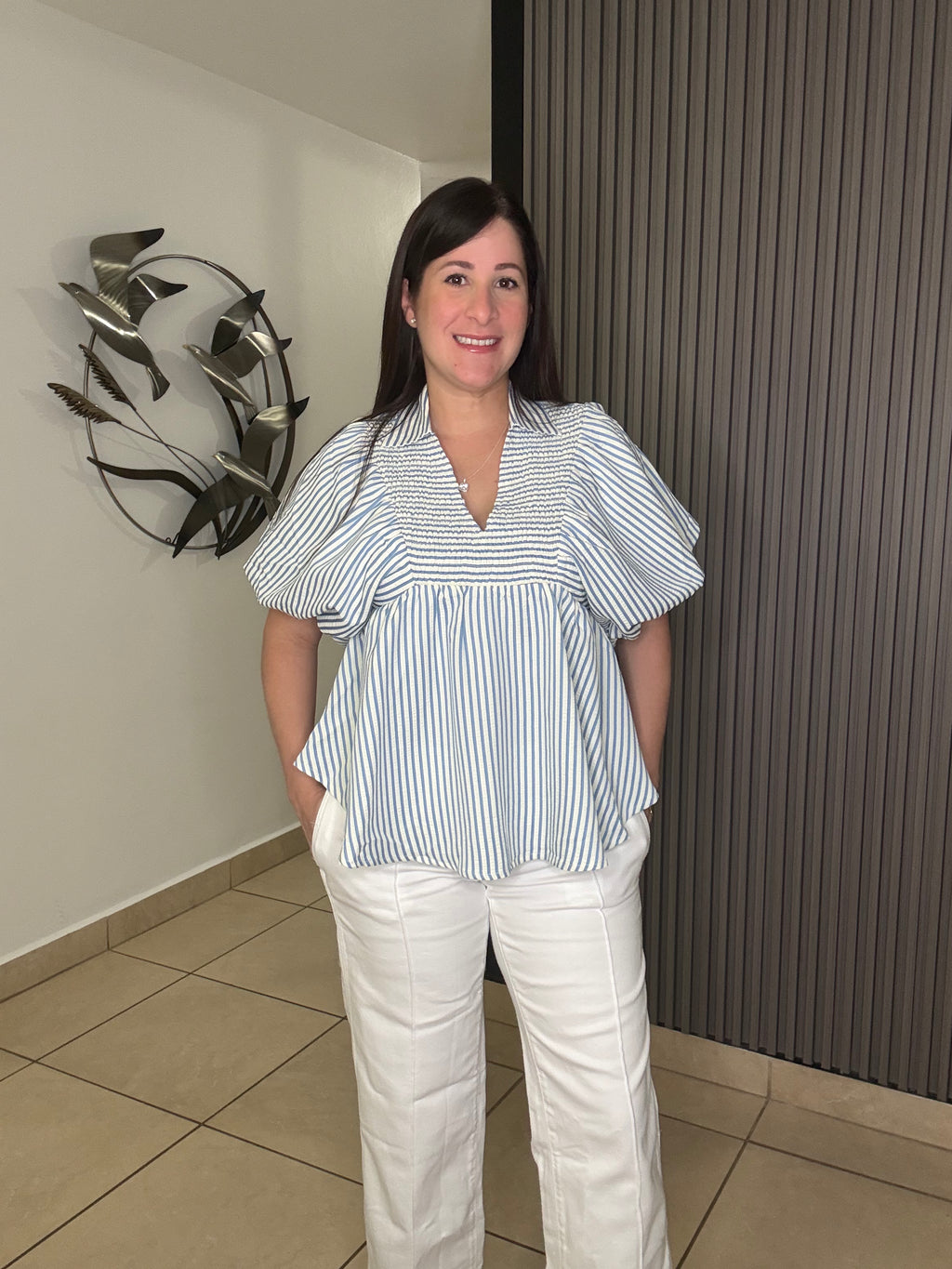 Enid blue stripe top