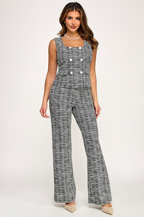 Sleeveless Tweed Pants Set
