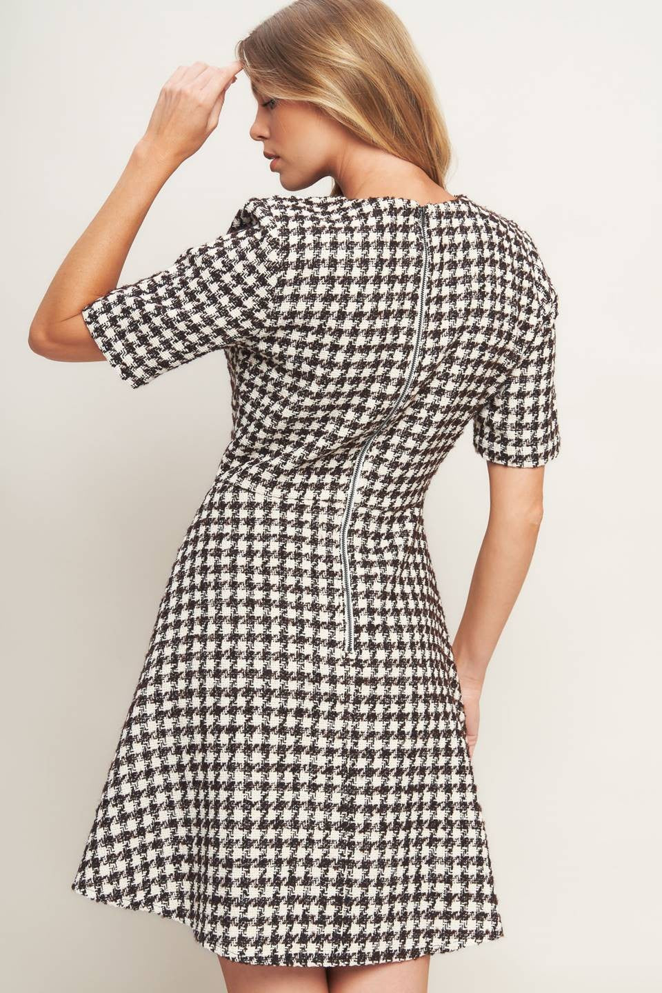 Tweed Dress - Ivory + Borwn