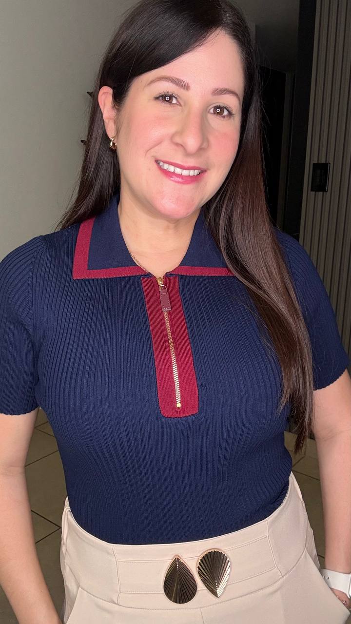 Navy Ribbed Knit Top