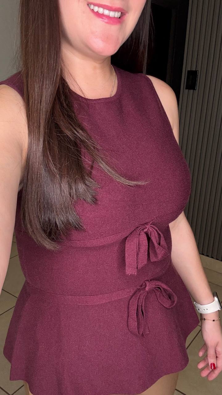 Round Neck Bow Tie Peplum Top